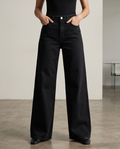 Jeans palazzo nero vita alta