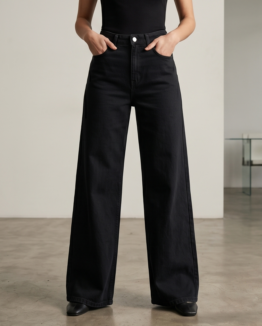 Jeans palazzo nero vita alta